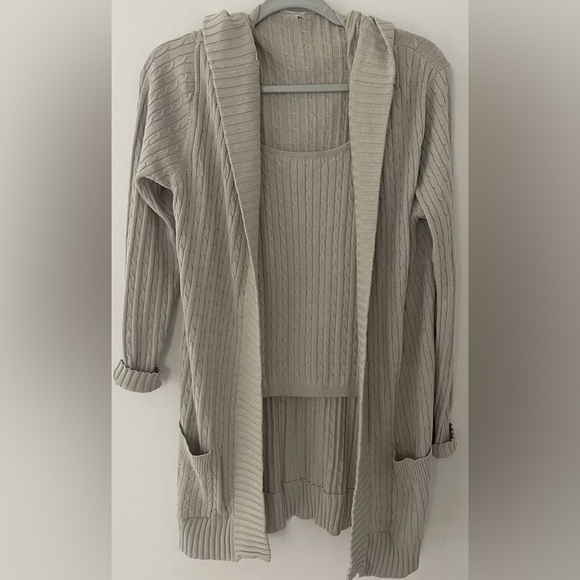 Mel And Lisa Sweater Set Size Large Coat And Sleeveless Shell Khaki Silk/Cotton - Picture 1 of 6